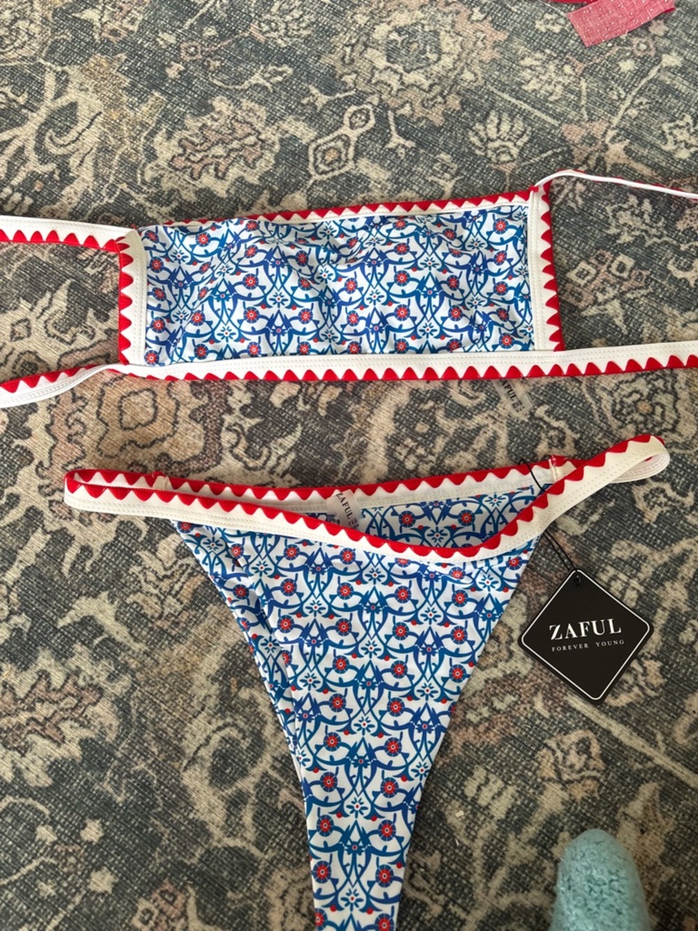 Zaful Blue, White & Red Geometric Print Bikini